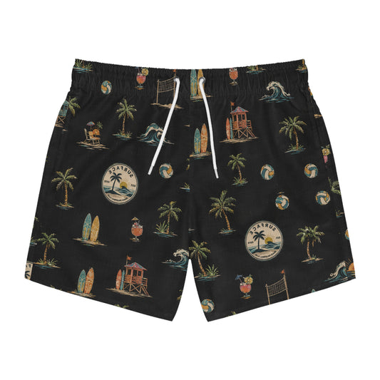 Tropical Beach Swim Trunks — Vintage Surf & Palm Print