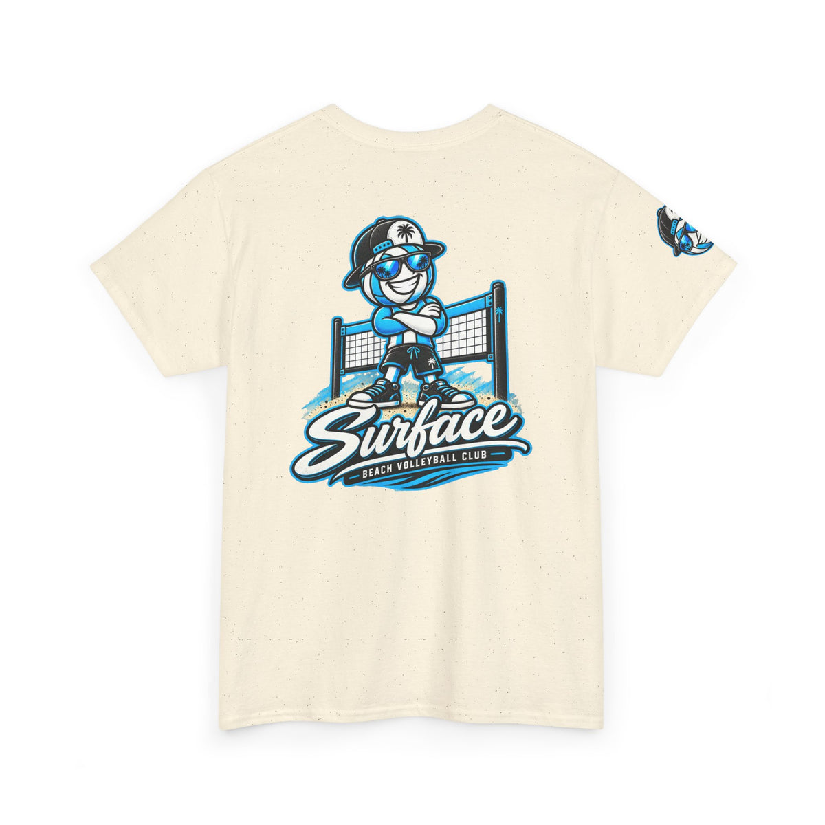 Surface Beach Volleyball Tee — Retro Smiley Palm Hat Graphic T-Shirt