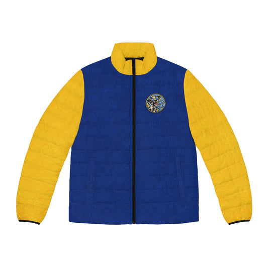 Moo Crew Call The Herd Puffer Men’s Abstract Blue Printed Puffer Jacket
