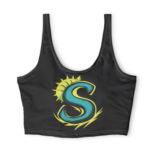 Sunshine 'S' Sports Bra — Black Graphic Activewear Crop Top