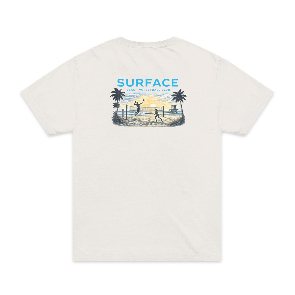 Surfaced Beach Graphic T‑Shirt — "SURFACE: Ocean & Lifestyle Co." Design