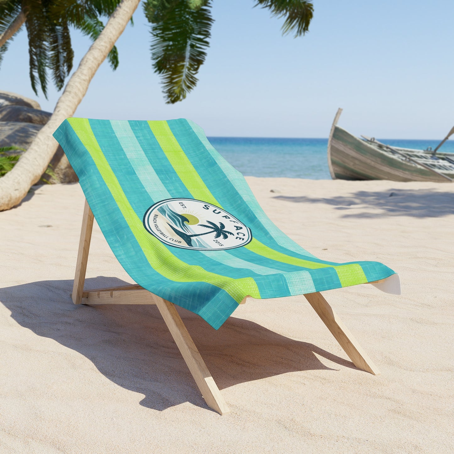 Surf Vibes Stripe Beach Towel — "Surface" Palm Logo