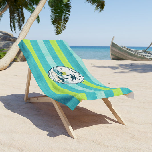 Surf Vibes Stripe Beach Towel — "Surface" Palm Logo