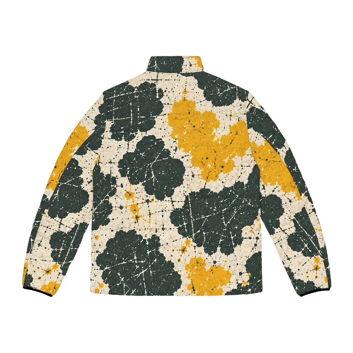 Moo Crew Call The Herd Puffer Throwback Colorway Men’s Abstract Blue, Navy & Yellow Printed Puffer Jacket