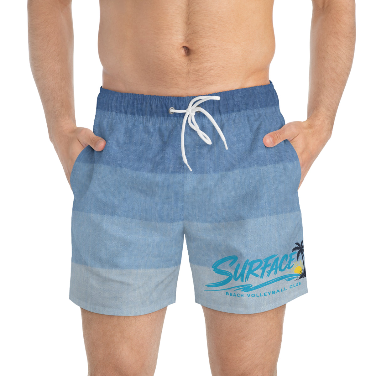 Men's Surfside Swim Trunks – 'Surface' Beach Volleyball Club Blue Stripe