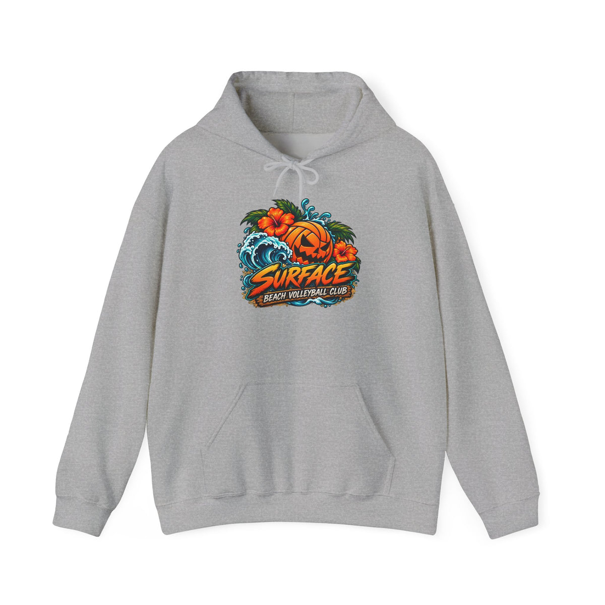 Halloween Beach Volleyball Hoodie— 'Surface' Pumpkin Wave Graphic Hooded Sweatshirt