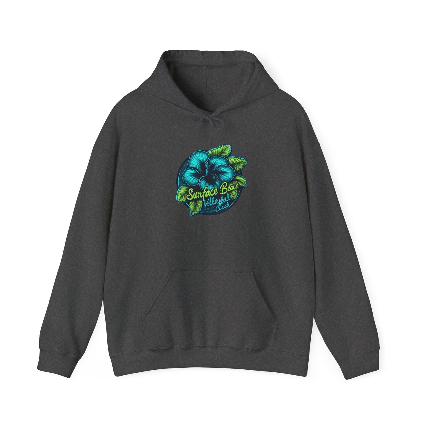 Neon Hibiscus Icon Surface Beach Volleyball Unisex Heavy Blend™ Hooded Sweatshirt