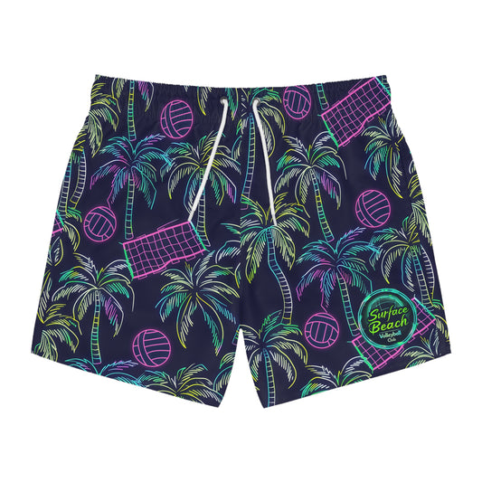 Neon Palm Volleyball Swim Trunks — Surfside Beach AOP Boardshorts