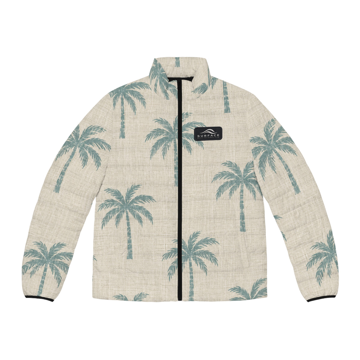 Men’s Puffer Jacket with Tropical Palm Tree Print