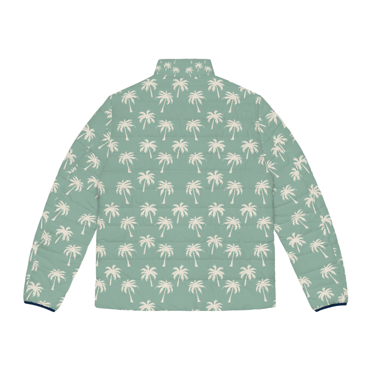 Palm Pattern Puffer Jacket — Green Tropical Print Men’s Puffer