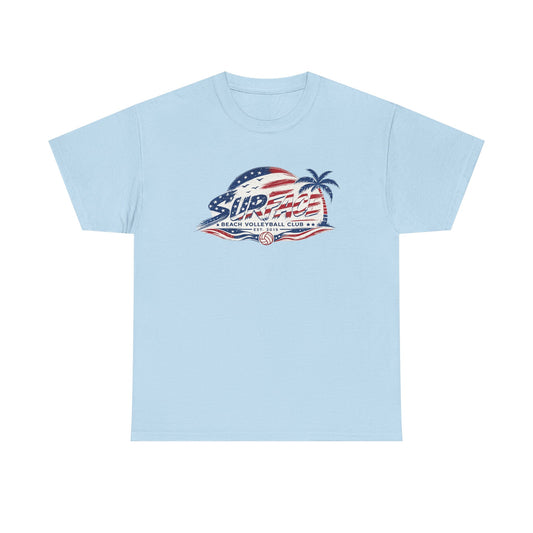 USA Beach Volleyball Club T-Shirt — Retro Palm Tree Flag Design