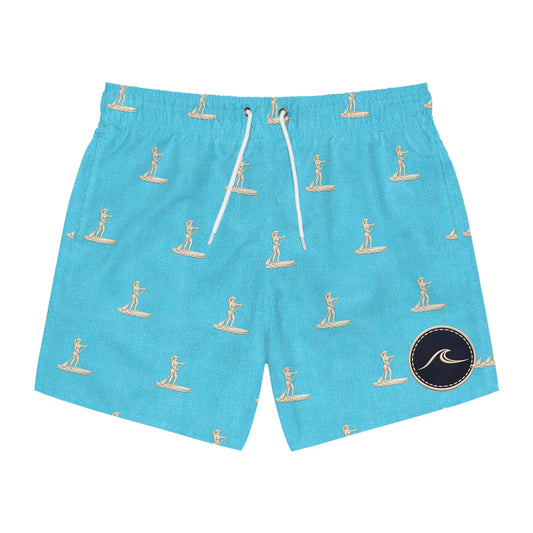 Surfache Men's Surfboard Print Swim Trunks –Retro Beach Shorts