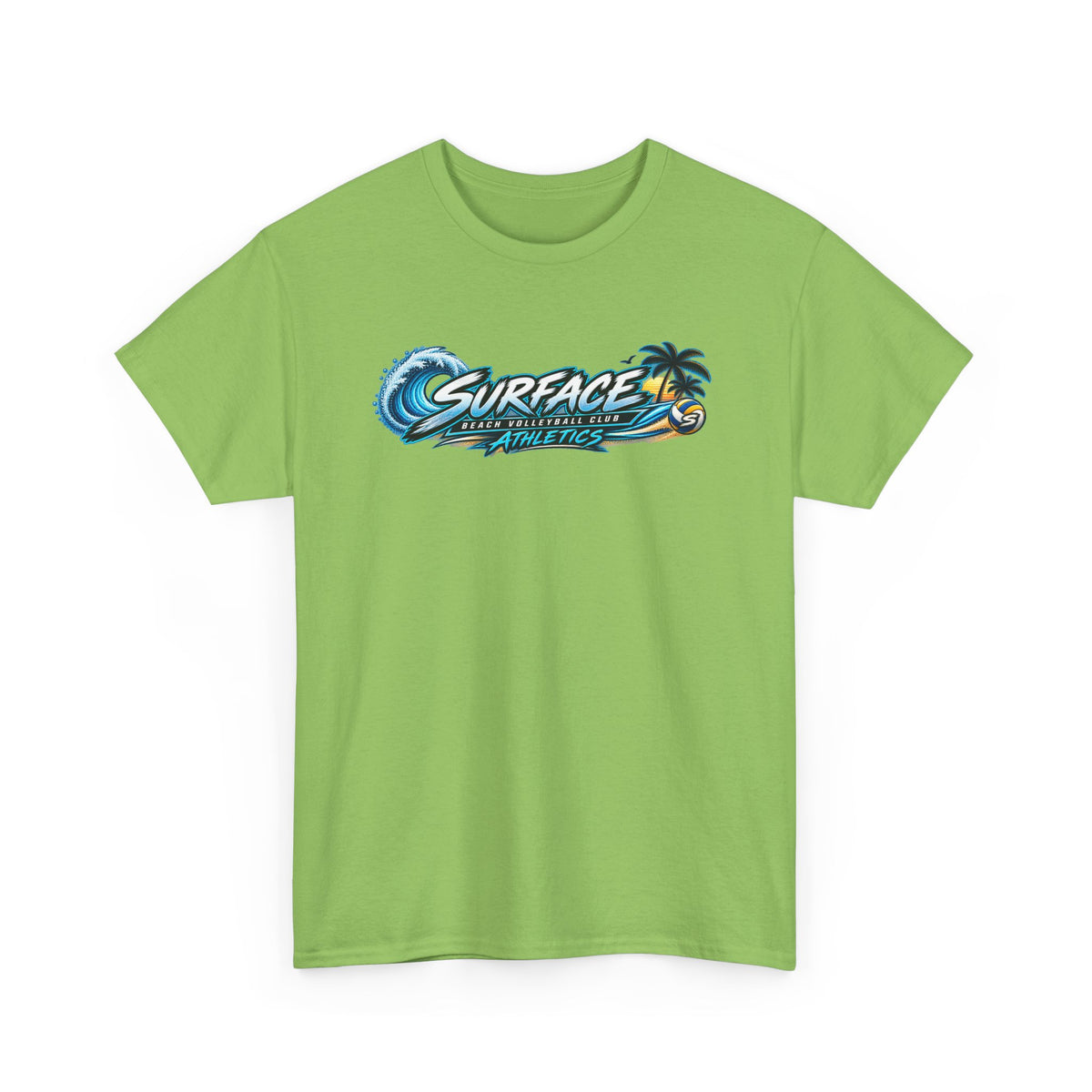 Surface Beach Volleyball Tee — Sunset Wave Palm Graphic T‑Shirt