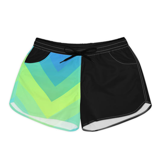 Chevron Colorblock Women's Casual Shorts — Aqua Lime Gradient