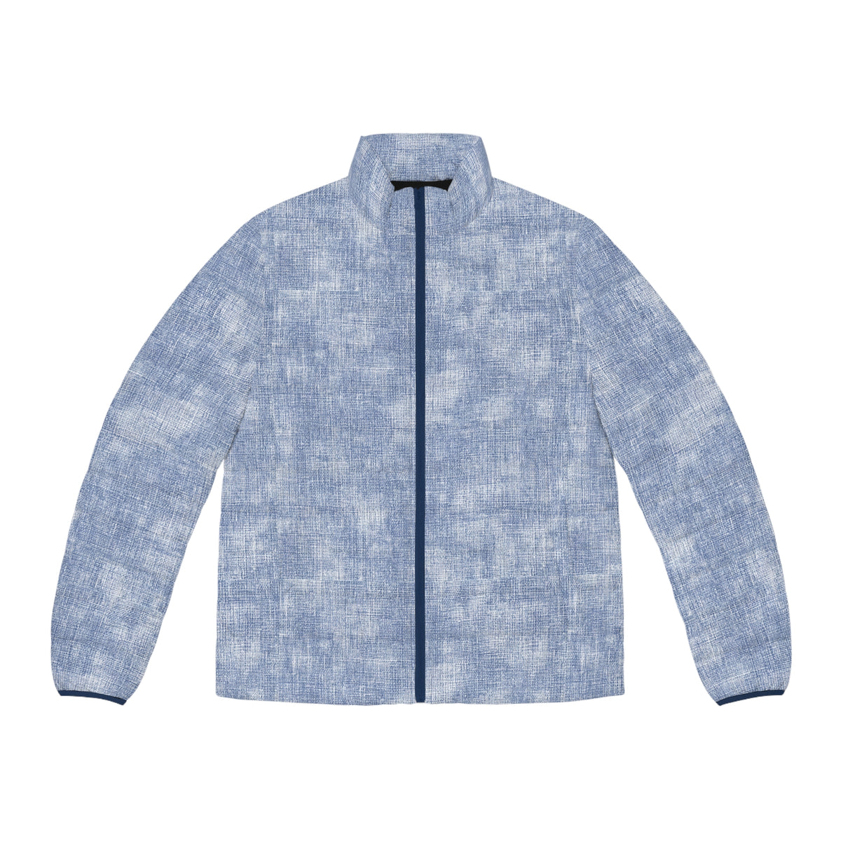 Light Blue Textured Puffer Jacket — Men's Casual Quilted Coat