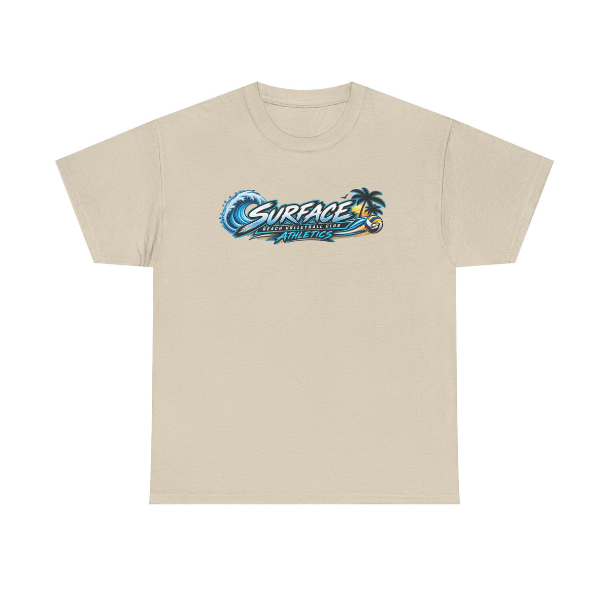 Surface Beach Volleyball Tee — Sunset Wave Palm Graphic T‑Shirt
