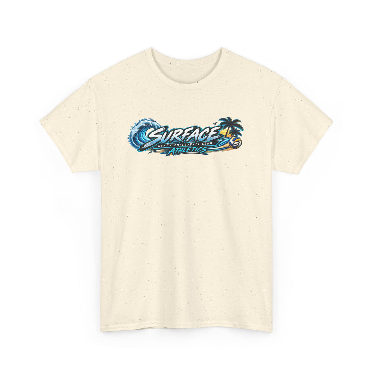 Surface Beach Volleyball Tee — Sunset Wave Palm Graphic T‑Shirt