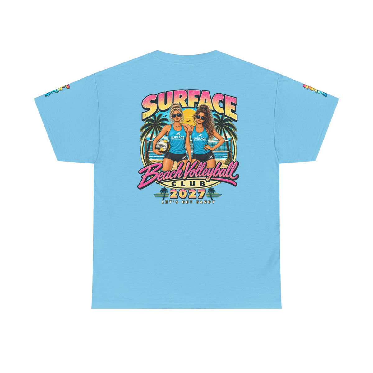 Beach Volleyball Tee — "Surface Beach Volleyball Club 2027" Retro Sunset Shirt