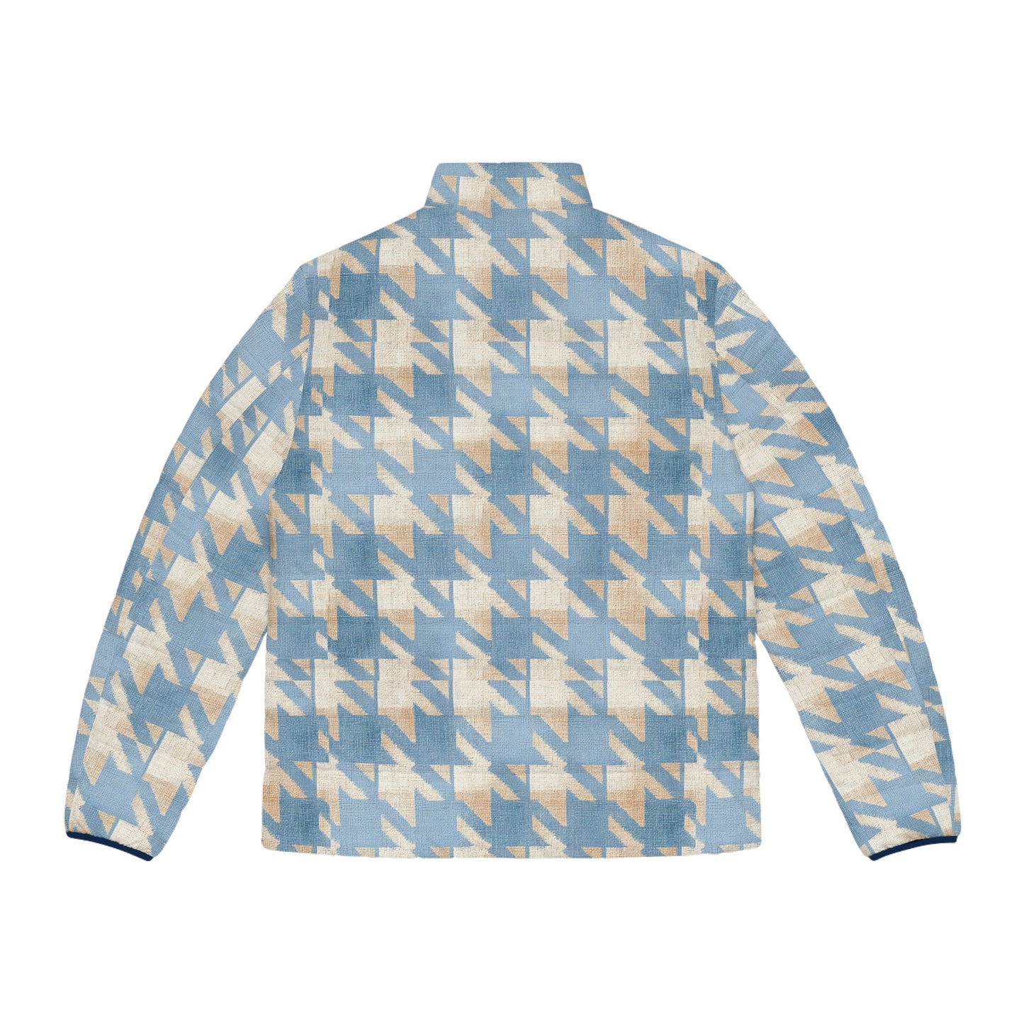 Puffer Jacket — Soft Blue Houndstooth All-Over Print