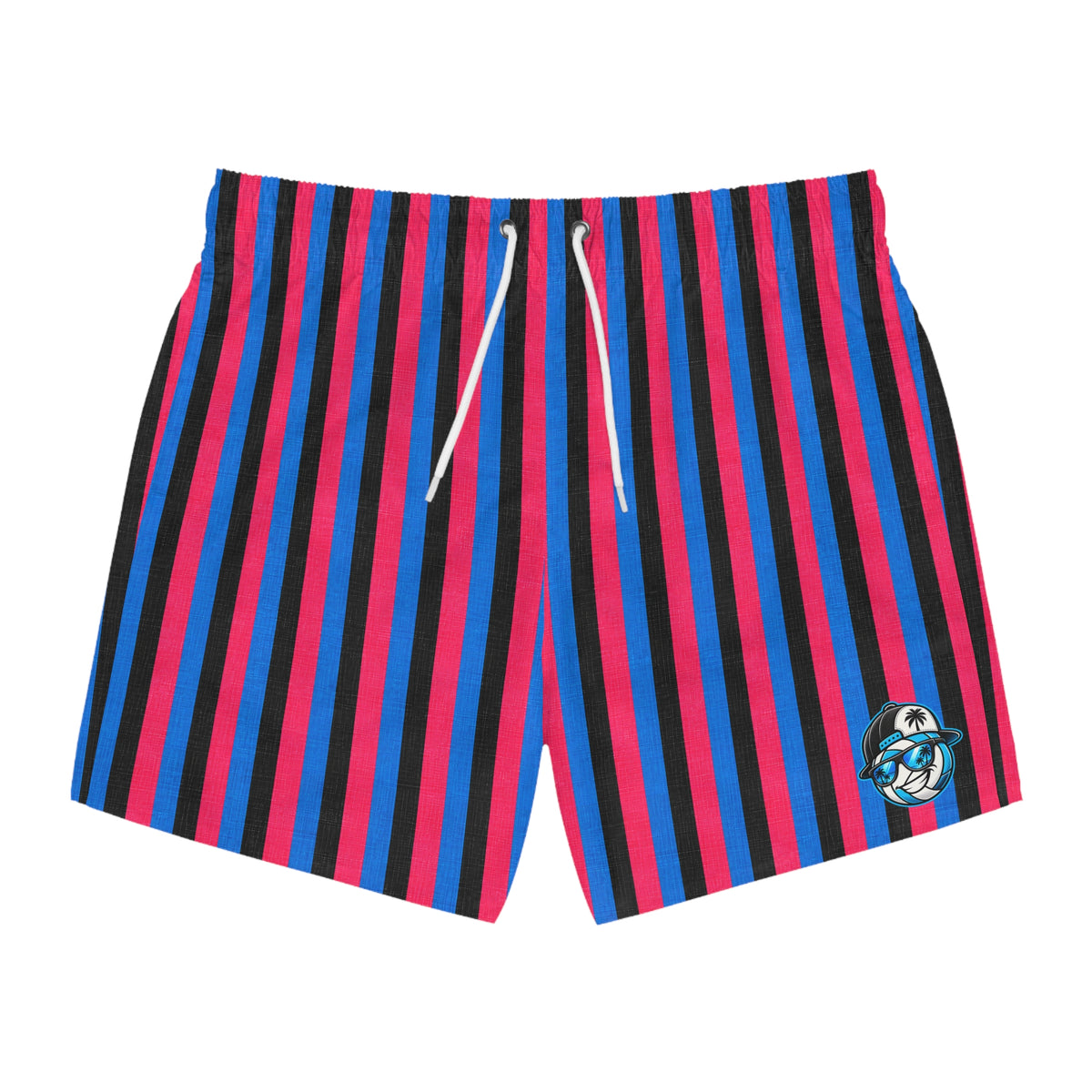 Men's Retro Stripe Swim Trunks — Blue & Pink Vertical Stripes