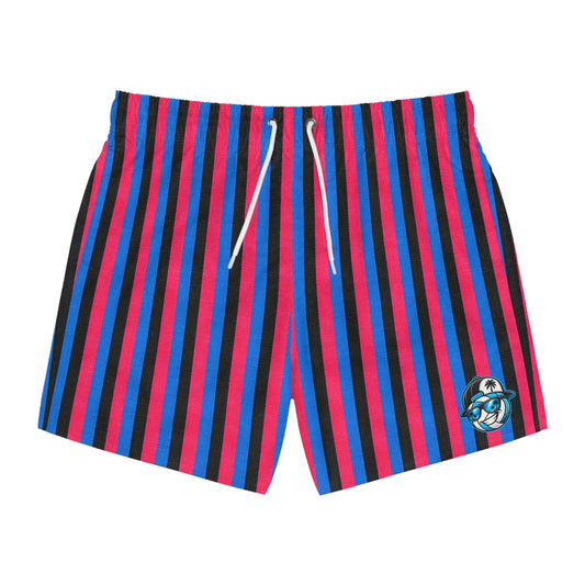 Men's Retro Stripe Swim Trunks — Blue & Pink Vertical Stripes