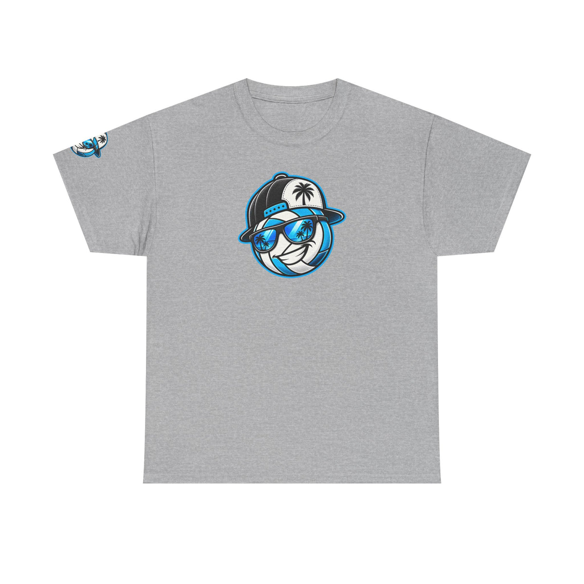 Surface Beach Volleyball Tee — Retro Smiley Palm Hat Graphic T-Shirt