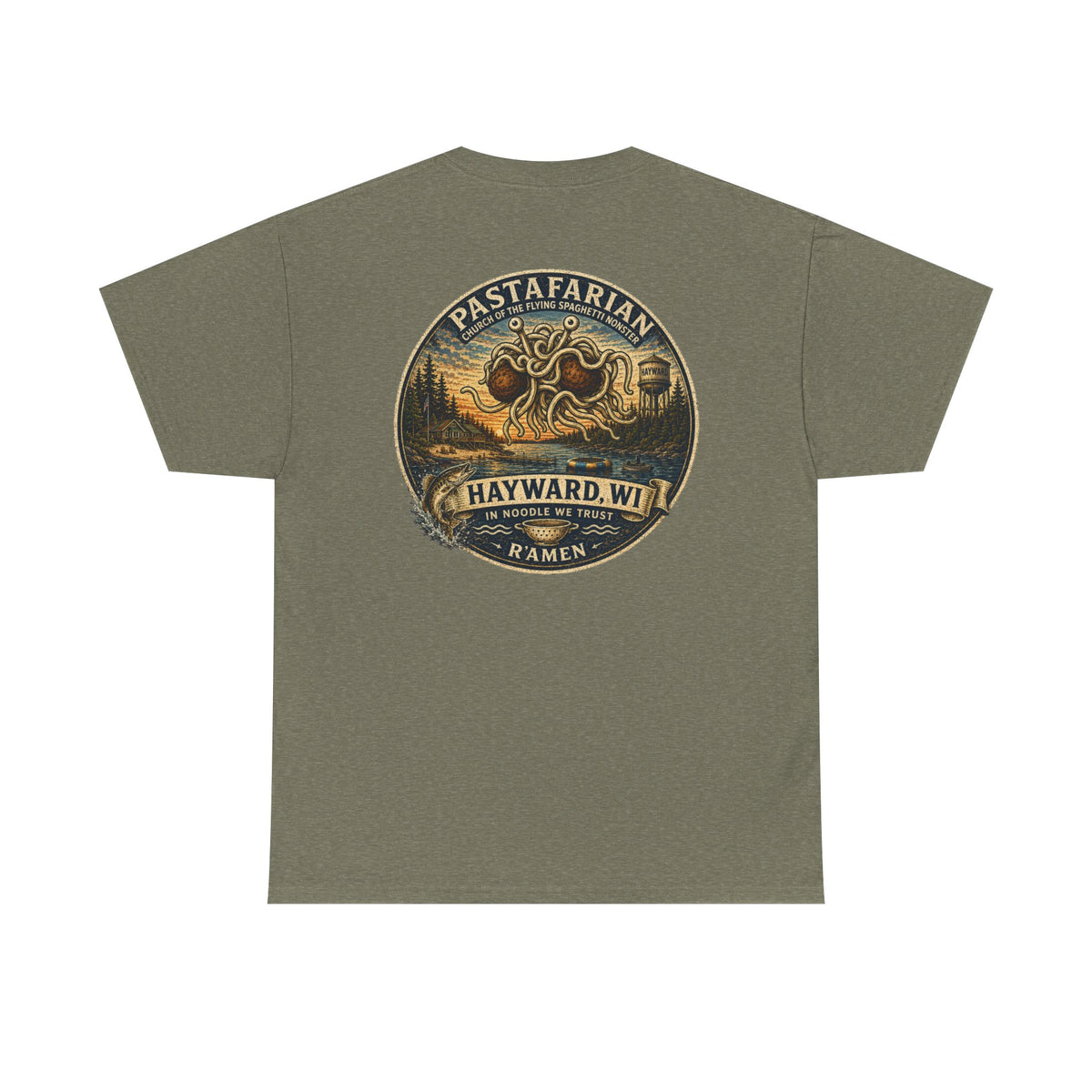Whiplash Pastafarian T-Shirt — Vintage Hayward, WI Ramen Graphic Tee