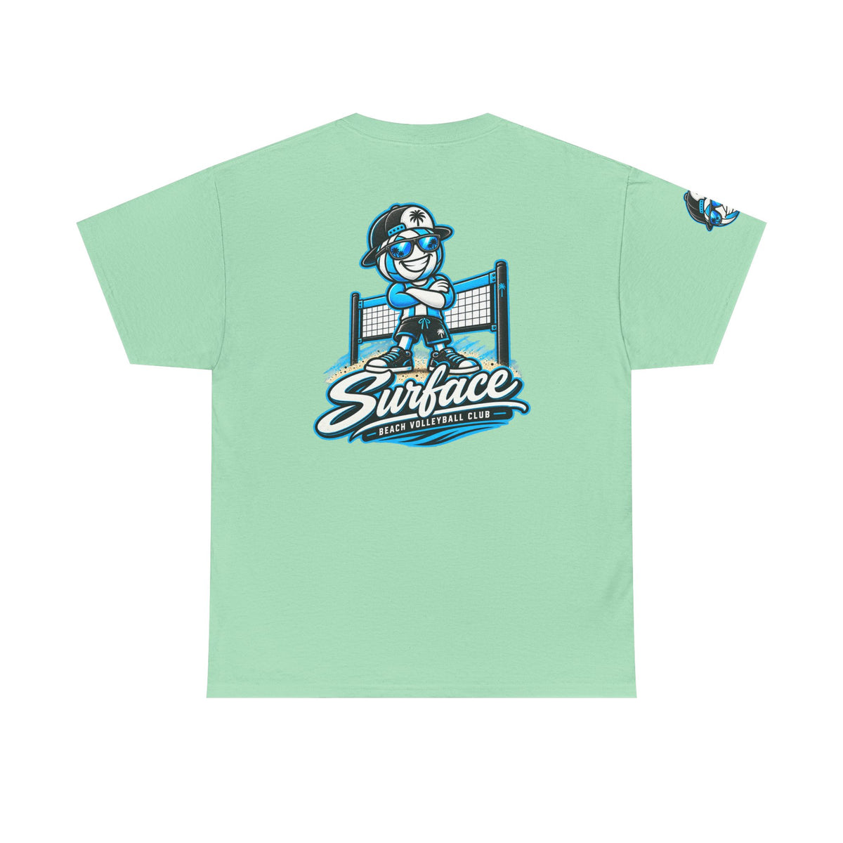 Surface Beach Volleyball Tee — Retro Smiley Palm Hat Graphic T-Shirt