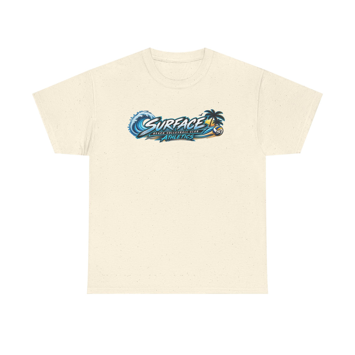 Surface Beach Volleyball Tee — Sunset Wave Palm Graphic T‑Shirt