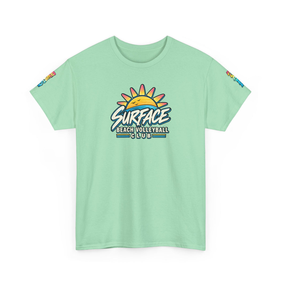 Beach Volleyball Tee — "Surface Beach Volleyball Club 2027" Retro Sunset Shirt