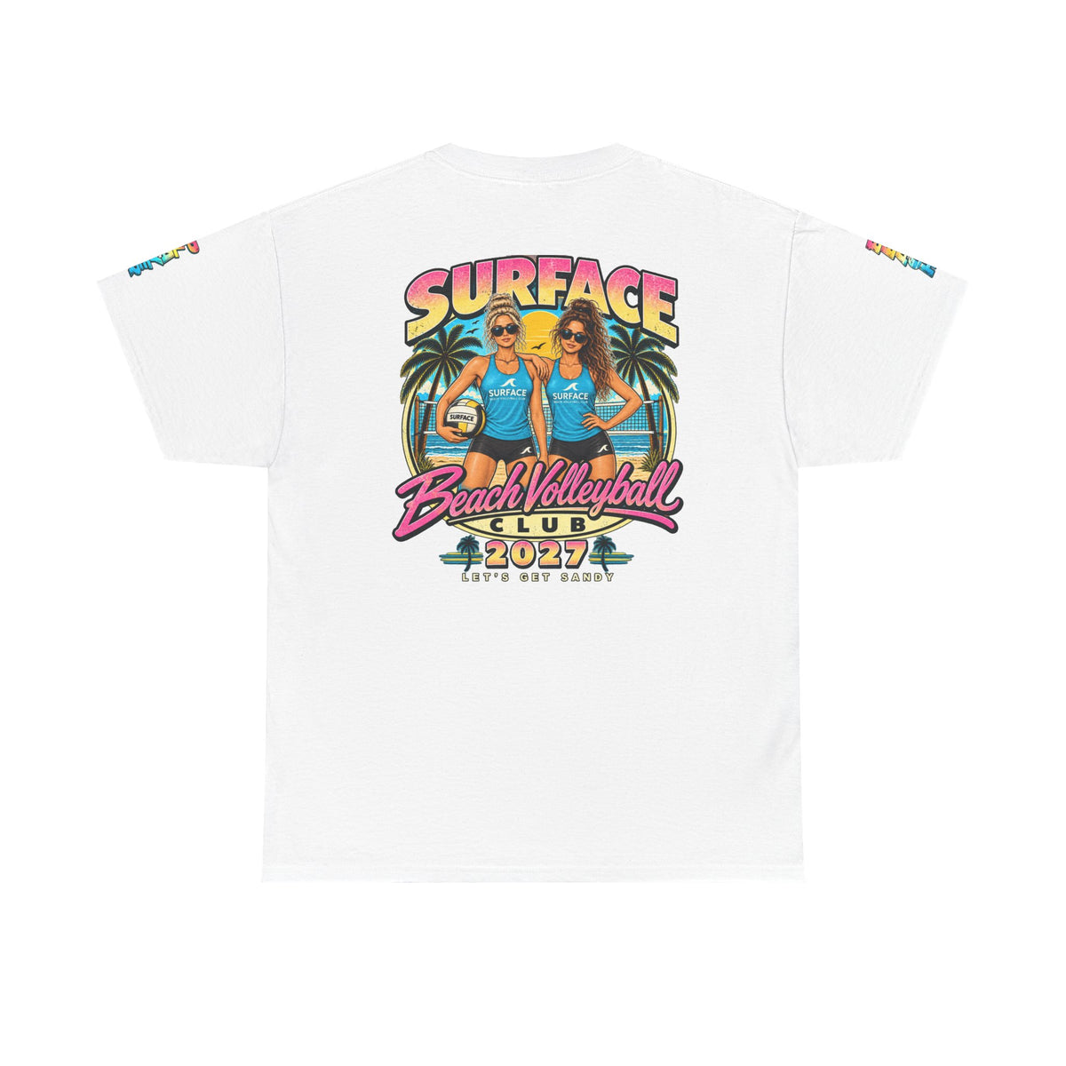 Beach Volleyball Tee — "Surface Beach Volleyball Club 2027" Retro Sunset Shirt