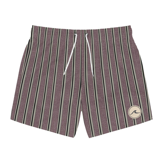Surfache Men's Striped Swim Trunks — Vintage Mauve Beach Shorts