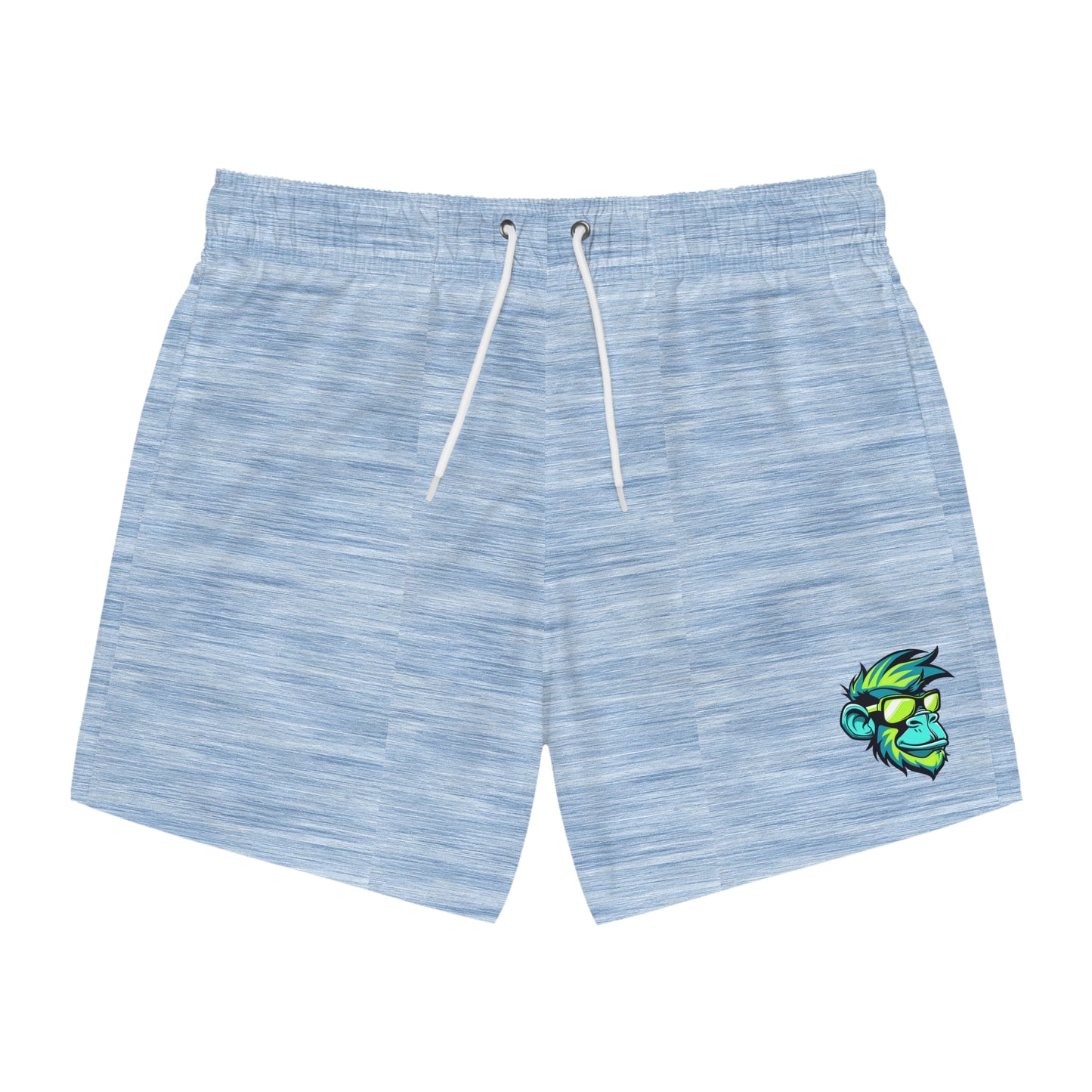 Copy of Blue Heather Swim Trunks with Tropical Parrot Patch — Men's Beach Swim Shorts
