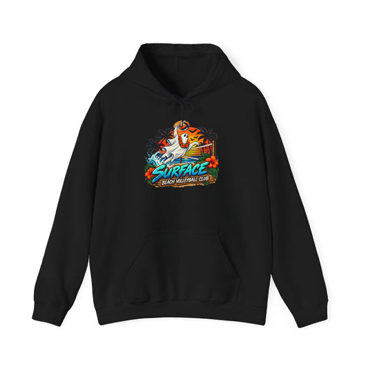 Surface Beach Volleyball Club Halloween Hoodie — Retro Tropical Surfing Graphic