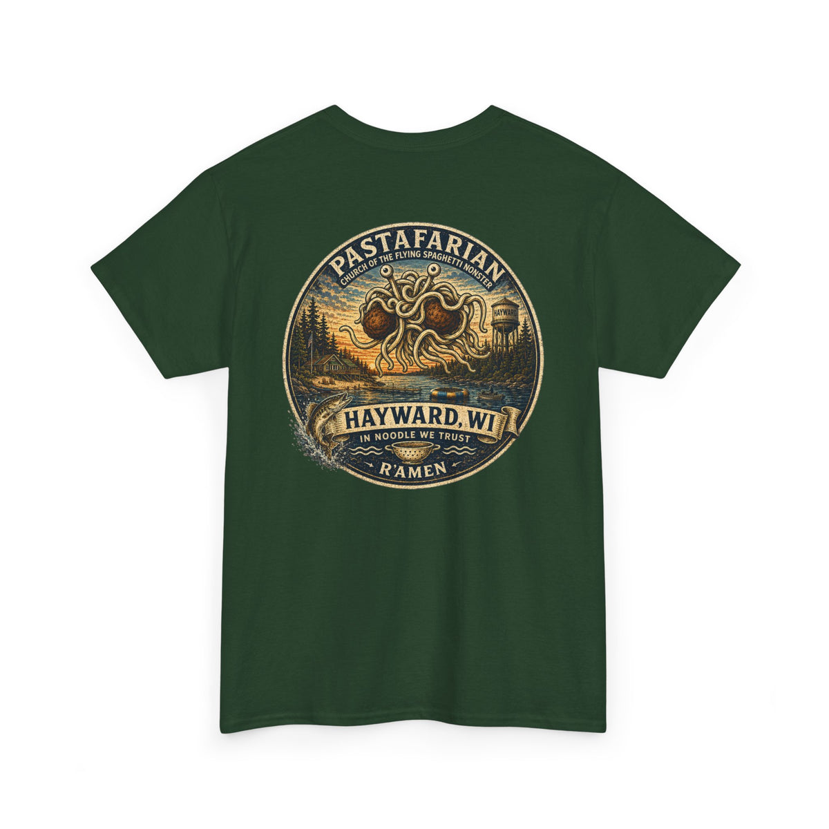 Whiplash Pastafarian T-Shirt — Vintage Hayward, WI Ramen Graphic Tee