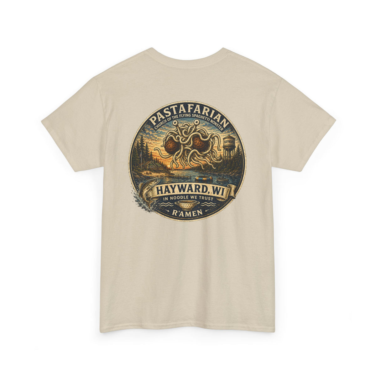 Whiplash Pastafarian T-Shirt — Vintage Hayward, WI Ramen Graphic Tee