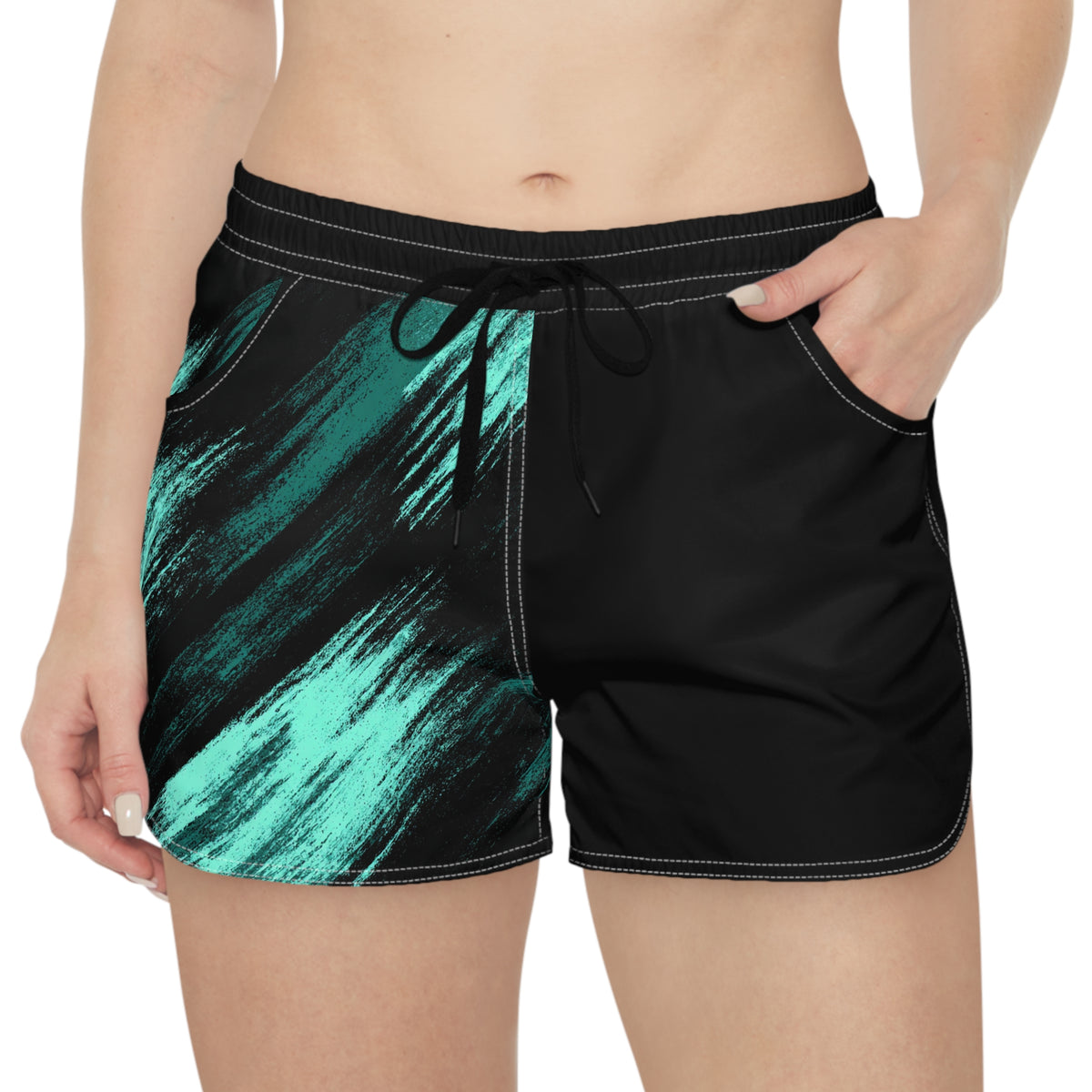 Teal Brushstroke Women’s Running Shorts — Casual AOP Athletic Shorts