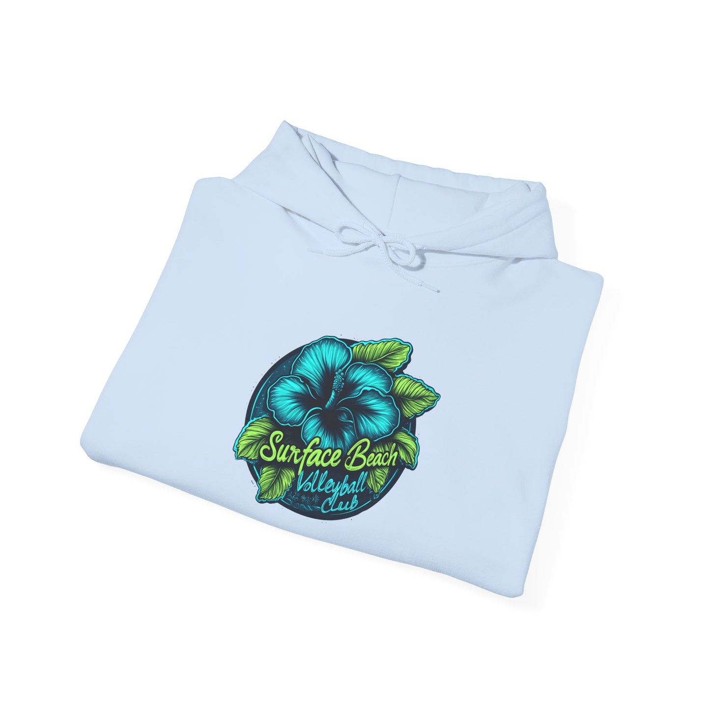 Neon Hibiscus Icon Surface Beach Volleyball Unisex Heavy Blend™ Hooded Sweatshirt