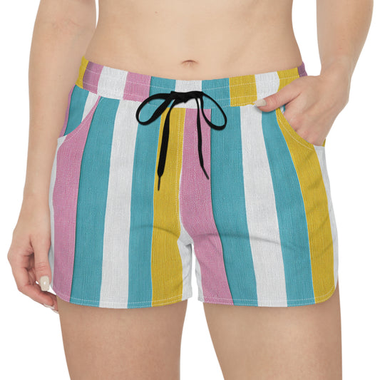 Bahama Mama Inspired Vertical Stripe Women's Casual Shorts — Nautical Summer Lounge Shorts