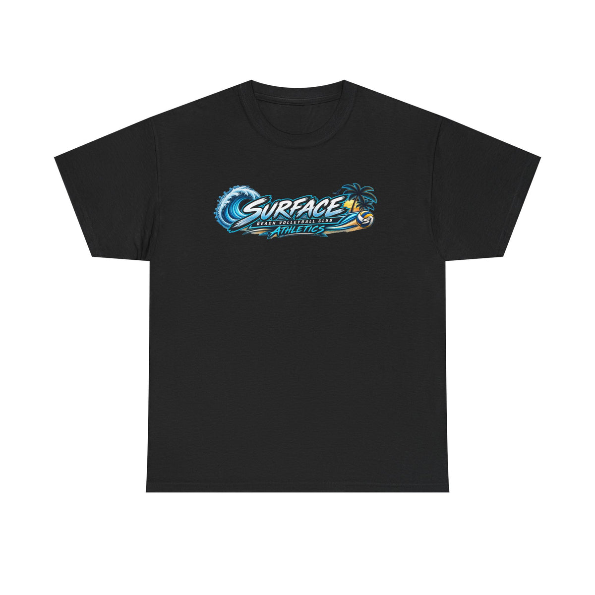 Surface Beach Volleyball Tee — Sunset Wave Palm Graphic T‑Shirt