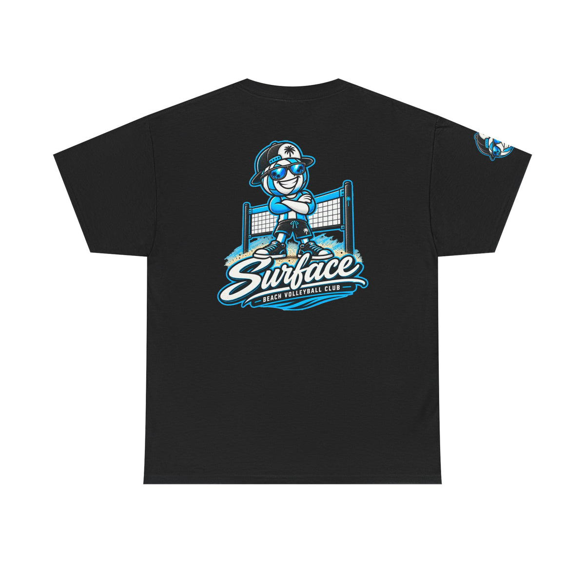 Surface Beach Volleyball Tee — Retro Smiley Palm Hat Graphic T-Shirt