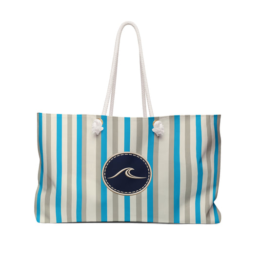 Surfache Striped Nautical Weekender Bag — Beach Tote with Wave Emblem