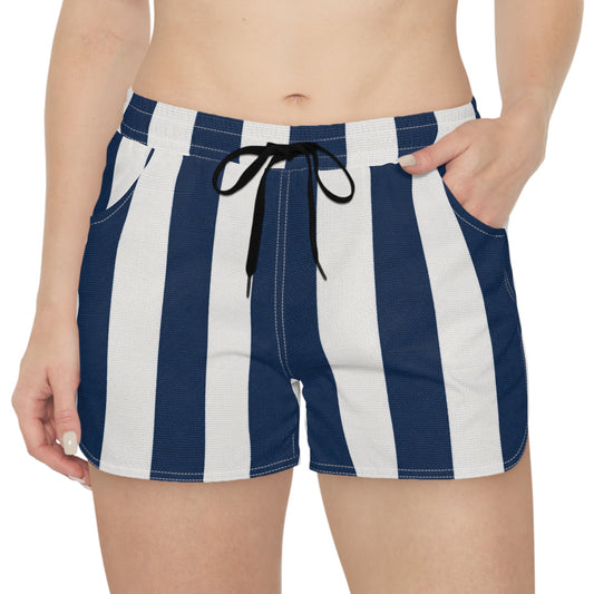 Navy & White Vertical Stripe Women's Casual Shorts — Nautical Summer Lounge Shorts
