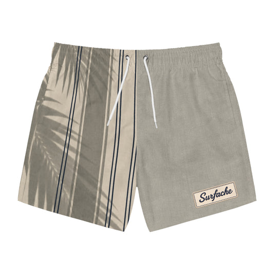 Surfache Swim Trunks — Neutral Palm Stripe All-Over Print Swim Shorts