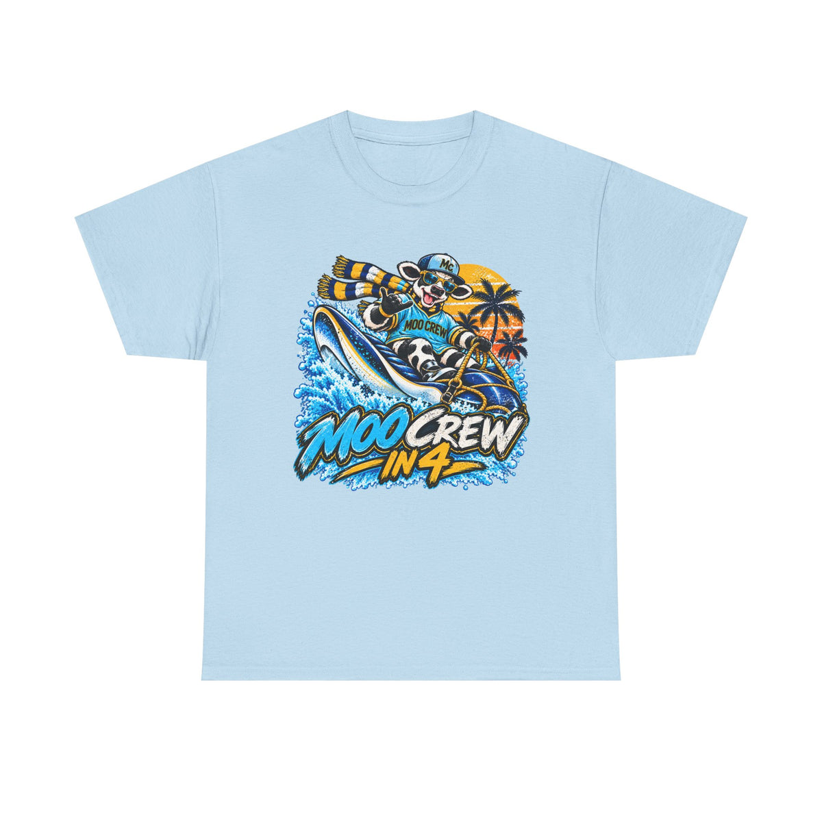 Moo Crew In 4 Ray Surfing Sunset Retro WI Teams Graphic Tee