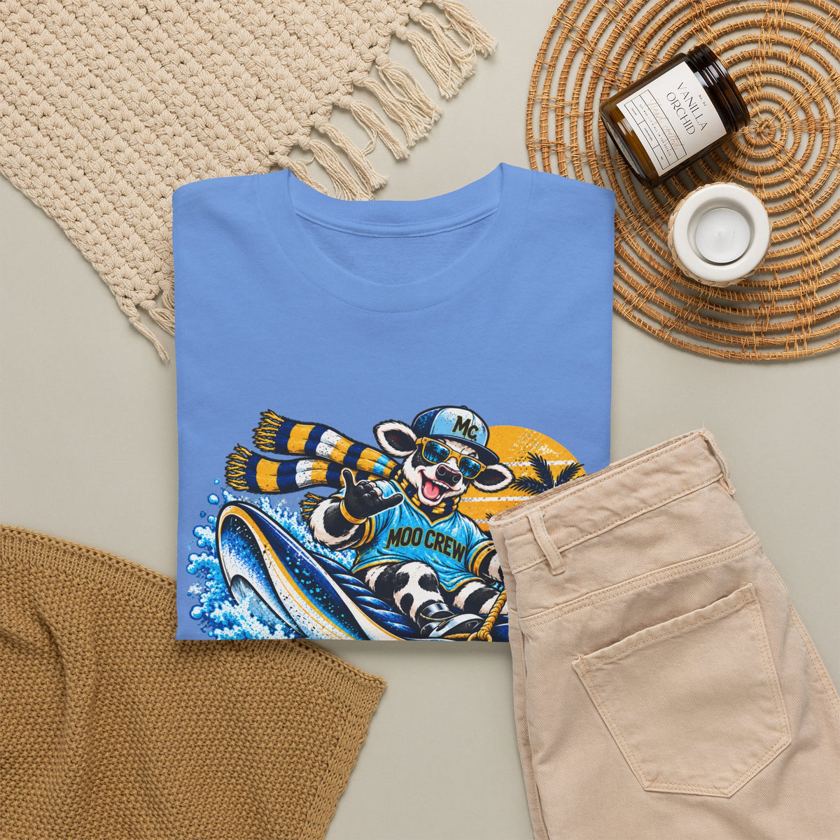 Moo Crew In 4 Ray Surfing Sunset Retro WI Teams Graphic Tee
