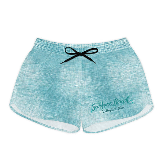 Surfside Beach Volleyball Club Women's Casual Beach Shorts – Aqua Linen Print