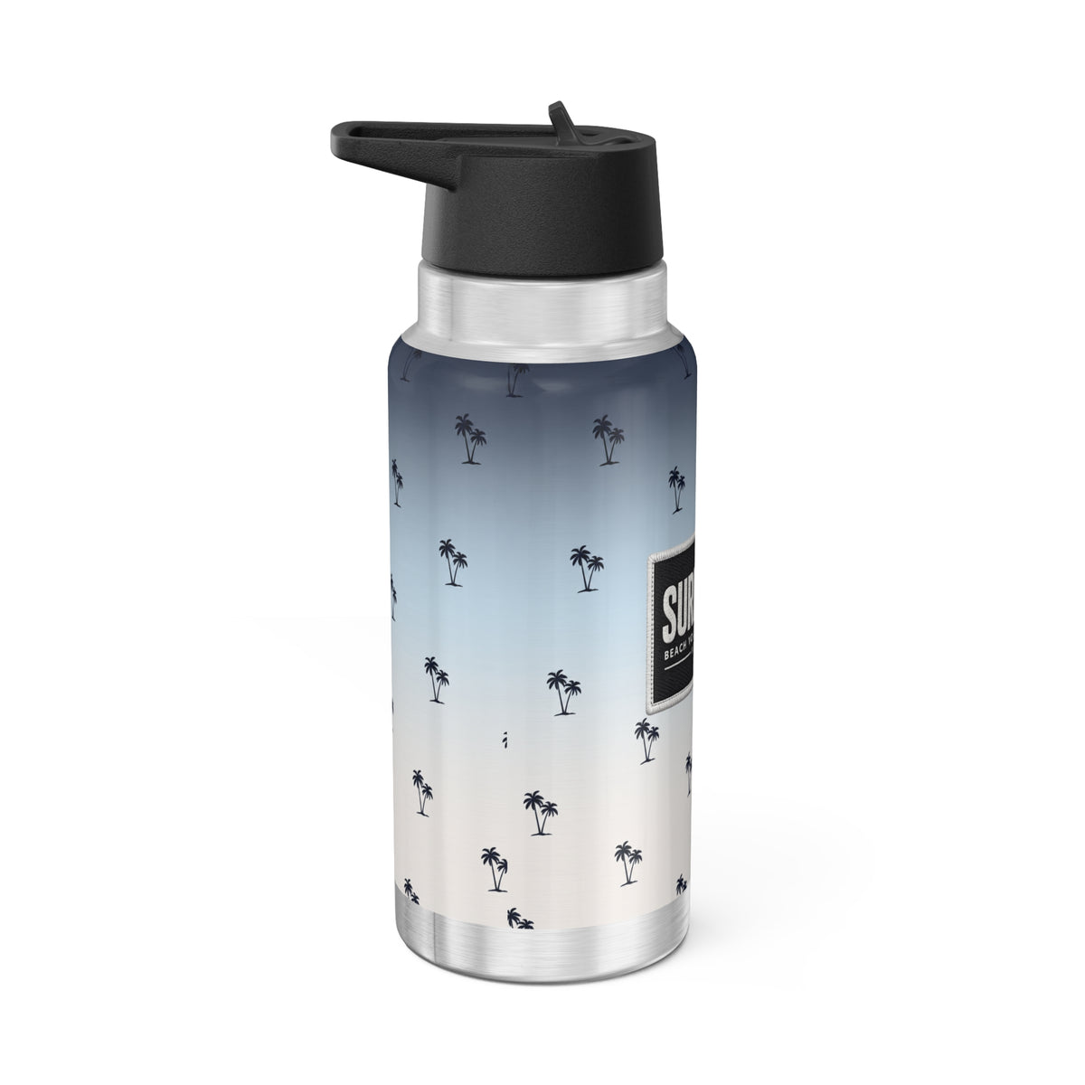 Surfside Palm 32oz Tumbler - Ombre Blue Beach Water Bottle with 'SURFACE' Logo