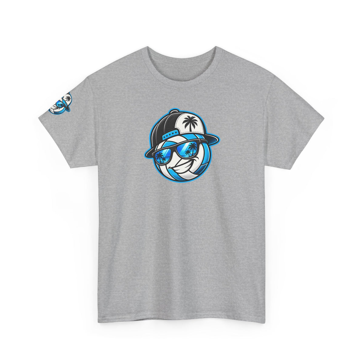 Surface Beach Volleyball Tee — Retro Smiley Palm Hat Graphic T-Shirt