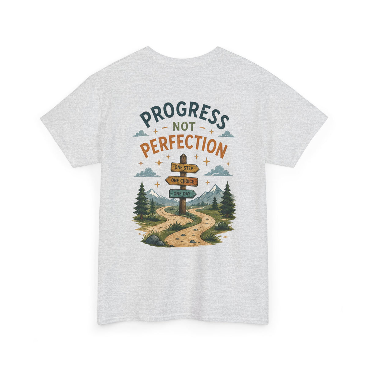 Progress Not Perfection Graphic Tee — Motivational Hiking Signback T‑Shirt